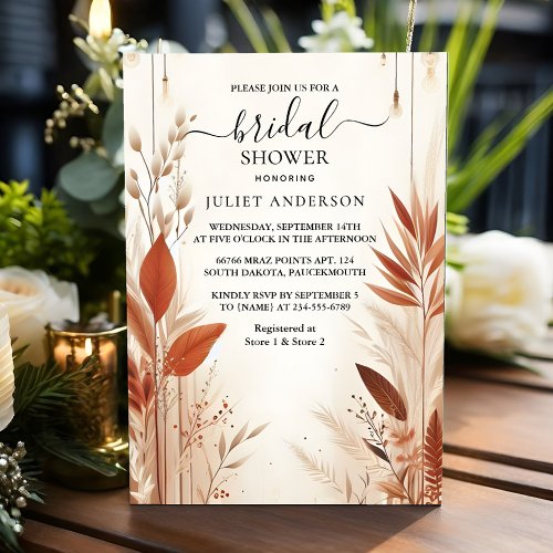 Now Rustic Boho Autumn Ombre Brown Bridal Shower Invitation