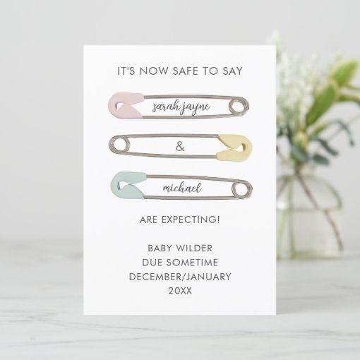 Now Safe To Say Expecting Safety Pins Pregnancy Announcement Zazzle