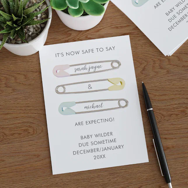 Now Safe To Say Expecting Safety Pins Pregnancy Announcement Zazzle