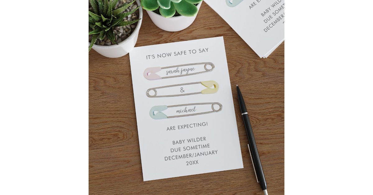Now Safe To Say Expecting Safety Pins Pregnancy Announcement | Zazzle