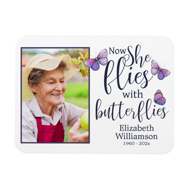 Now She Flies With Butterflies Memorial Magnet (Horizontal)
