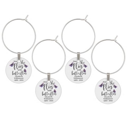 Now She Flies With Butterflies Memorial Wine Charm