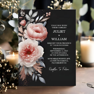 Now Silk Pink Boho Peony Garden Dusty Rose Wedding Invitation