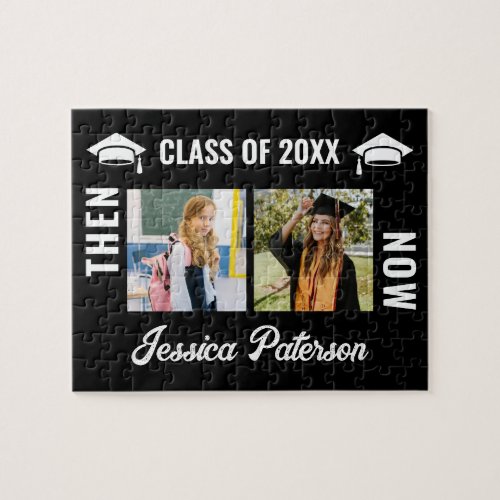 Now Then Graduation Milestone Photo Party Black Jigsaw Puzzle