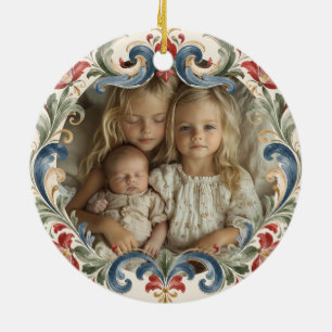 Nowegian Christmas Rosemaling Photo Ceramic Ornament