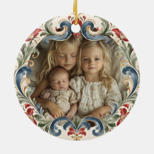 Nowegian Christmas Rosemaling Photo  Ceramic Ornament