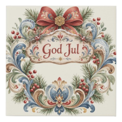 Nowegian Christmas Rosemaling Wreath Faux Canvas Print