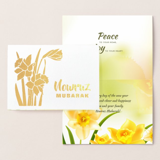 Nowruz Mubarak. Spring Daffodils Persian New Year Foil Card (Display)