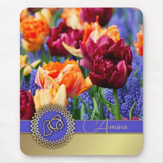 Nowruz Mubarak. Tulips Persian New Year Custom Mouse Pad (Front)