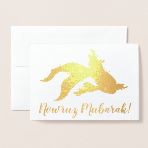 nowruz mubarak watercolor goldfish foil card