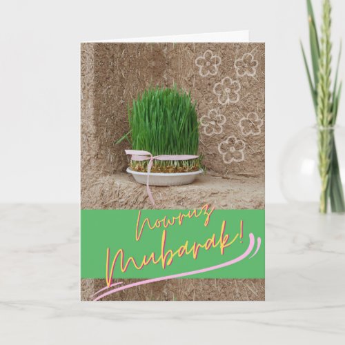 Nowruz Mubarak with Sabzeh and Colorful Words Card