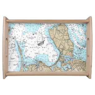 Noyack Bay Nautical Chart Serving Tray