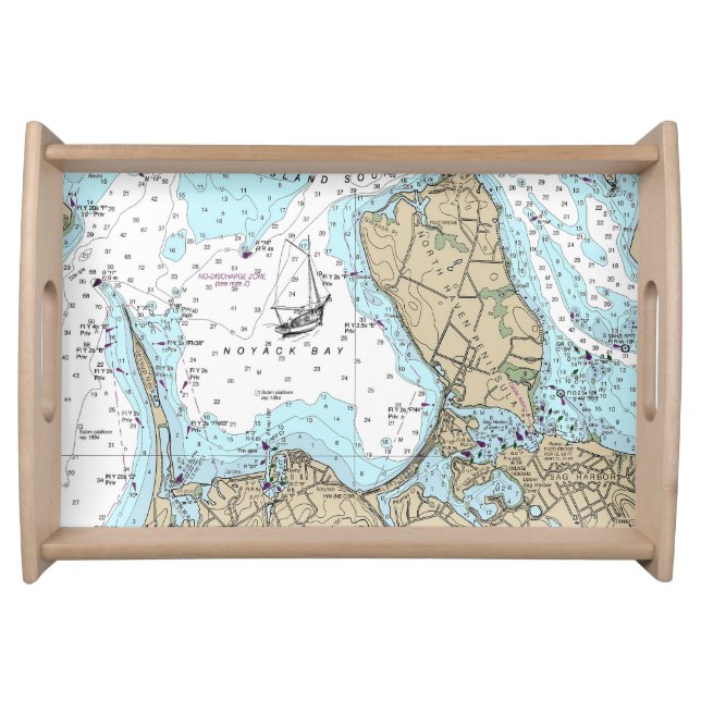 Noyack Bay Nautical Chart Serving Tray (Front)