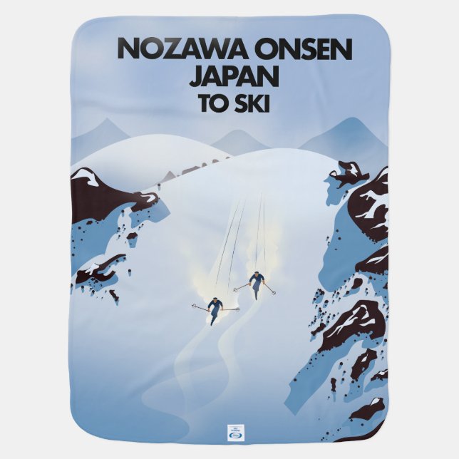 Nozawa Onsen Japan ski print. Baby Blanket (Back)