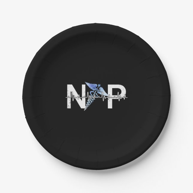 Np Heartbeat Nurse Practitioner Certified Nursing Paper Plates (Front)