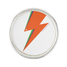 NP Orange Bolt Round Lapel Pin, Silver Plated