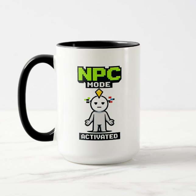 NPC Mode Activated Pixel Funny Cartoon Mug (Left)