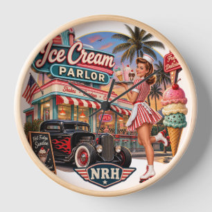 NRH Ice Cream Parlor Vintage 1950s Americana Wall Clock
