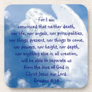 nspirational Scripture Angel In Clouds, Romans Beverage Coaster