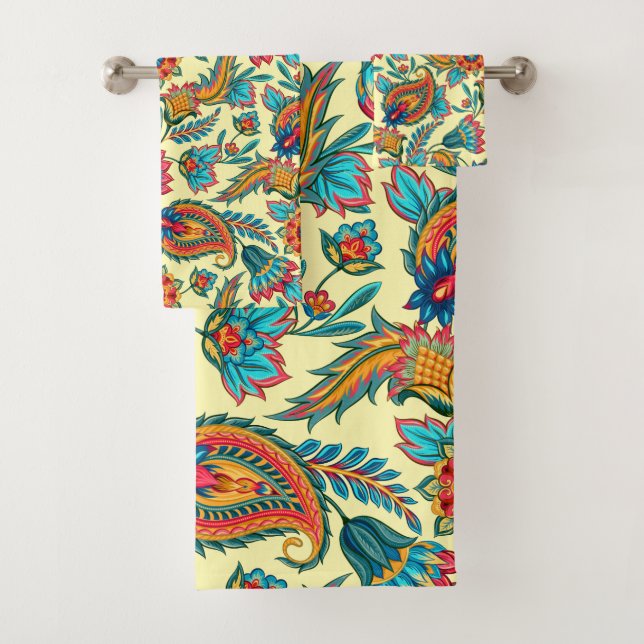 ntage paisley on yellow background bath towel set (Insitu)