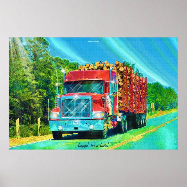 Nth American Highway Logging Truck Transport Art Poster (Front)