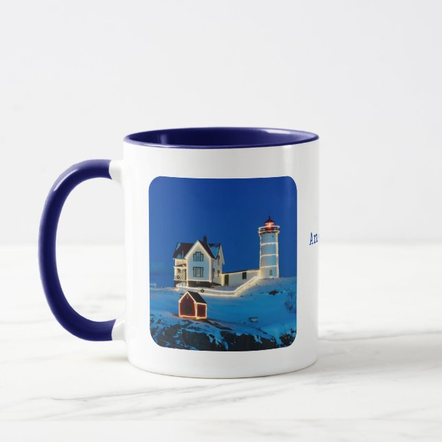 Nubble Christmas Lighthouse Mug (Left)