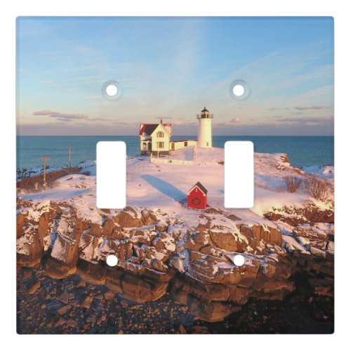 Nubble Light Aerial Snowy Maine Lighthouse Light Switch Cover