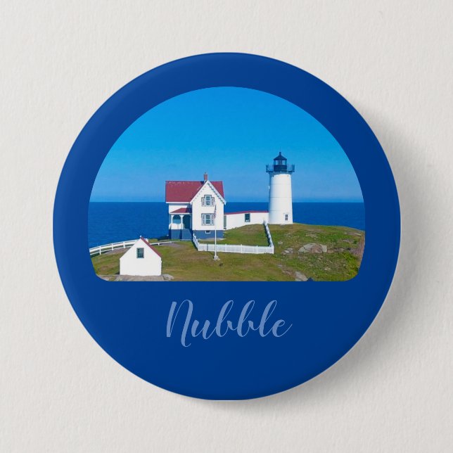 Nubble Light Blue Horizon Maine Lighthouse Button (Front)
