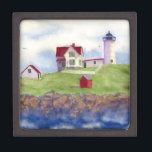 Nubble Light House York Maine Keepsake Box<br><div class="desc">Nubble Light House York Maine a watercolor painted on location during the Summer</div>