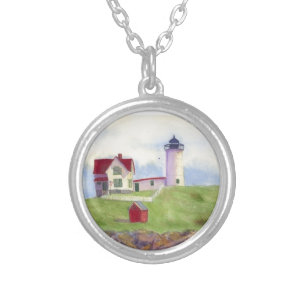 Nubble Light House York Maine Silver Plated Necklace