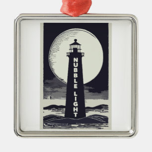Nubble Light Maine Lighthouse Moon Metal Ornament