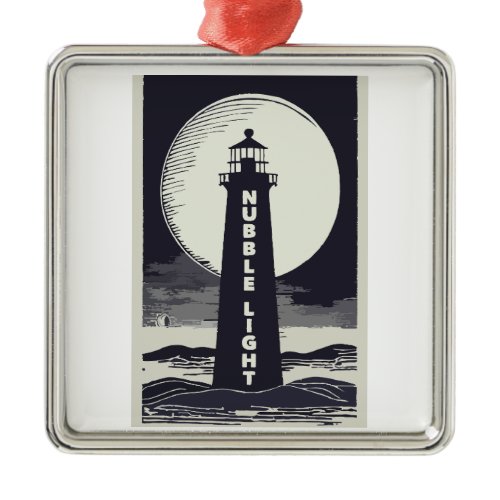 Nubble Light Maine Lighthouse Moon Metal Ornament