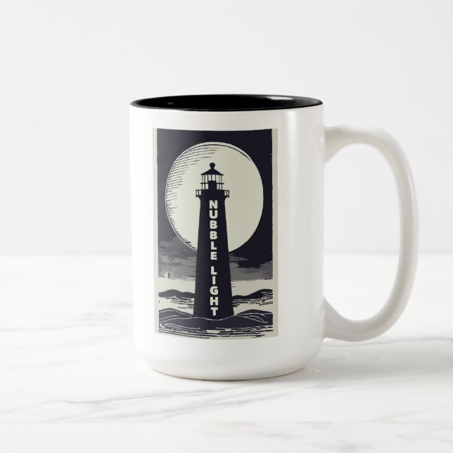 Nubble Light Maine Lighthouse Moon Two-Tone Coffee Mug (Right)