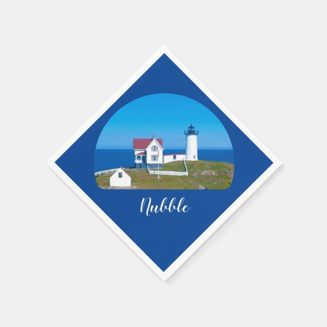 Nubble Light Navy Maine Lighthouse Napkins (Corner)