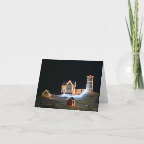 Nubble Light on a snowy night Note Card