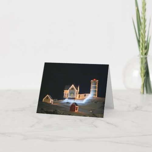Nubble Light on a snowy night Note Card