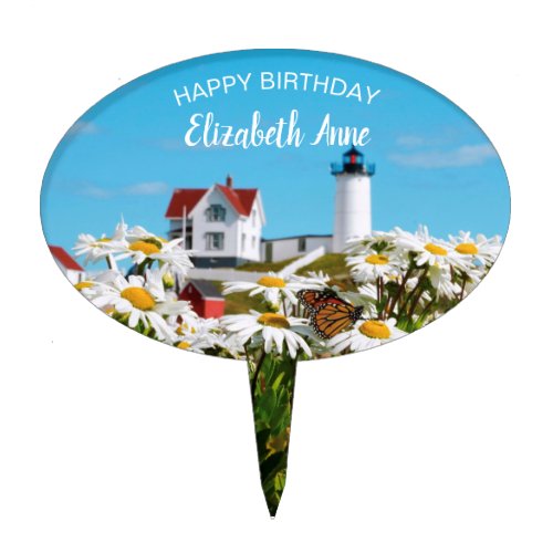 Nubble Light Summer Daisy Lighthouse Cake Topper