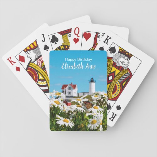 Nubble Light Summer Daisy Maine Lighthouse Playing Cards