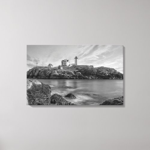 Nubble Lighthouse Black And White Canvas Print