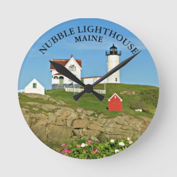Nubble Lighthouse  Cape Neddick Maine Round Clock by LighthouseGuy at Zazzle