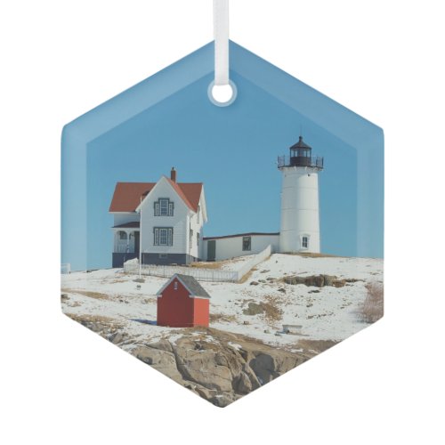Nubble Lighthouse Christmas Glass Ornament