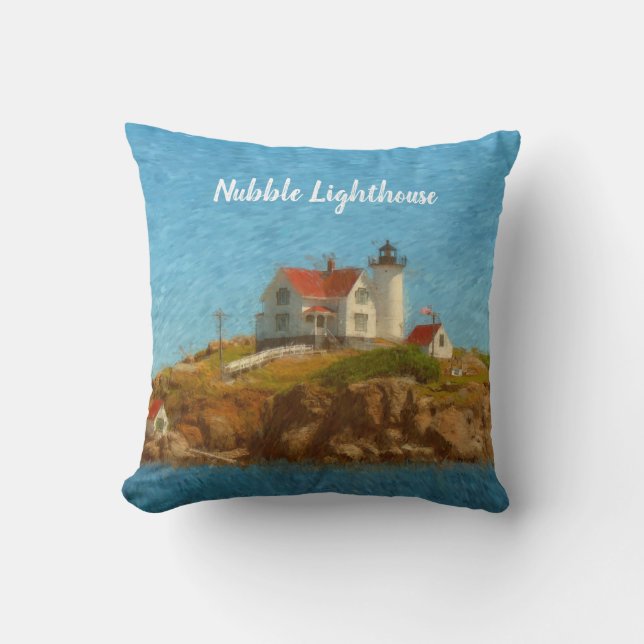 Nubble Lighthouse Customizable Throw Pillow (Front)