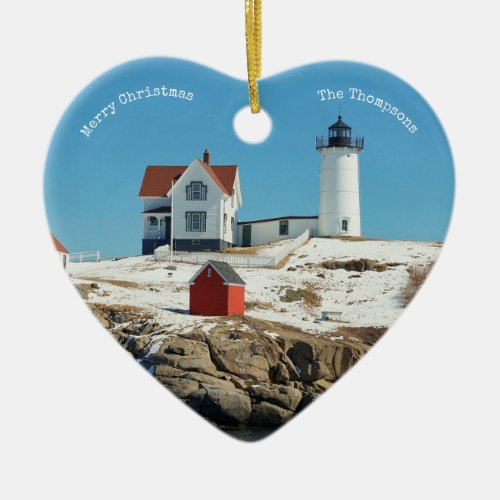 Nubble Lighthouse Family  Photo Ceramic Ornament