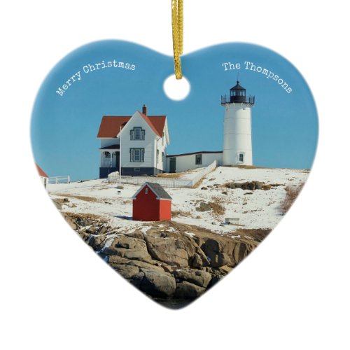 Nubble Lighthouse Family  Photo Ceramic Ornament