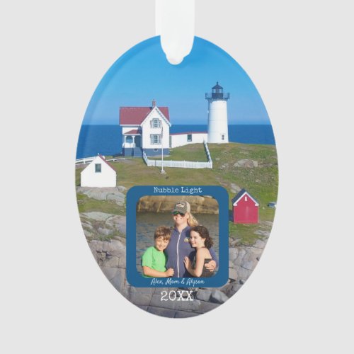 Nubble Lighthouse Family Photo Christmas Ornament