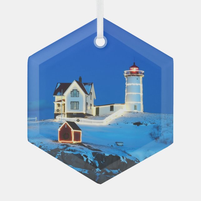 Nubble Lighthouse Glass Ornament (Front)