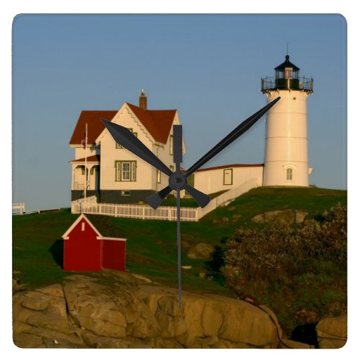 Nubble Lighthouse in York Maine Square Wall Clock | Zazzle