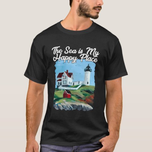 Nubble Lighthouse Maine Lighthouse Painting Summer T_Shirt