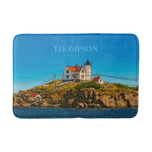 Nubble Lighthouse Maine Nautical Personalized Bath Mat