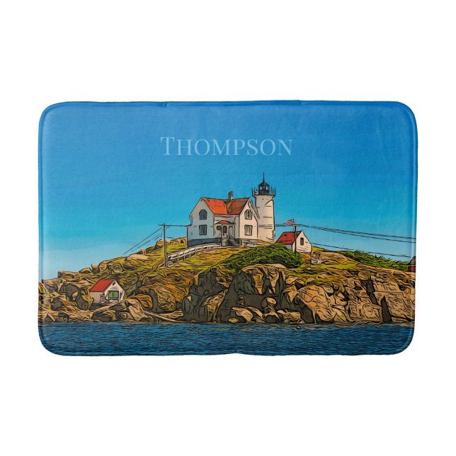 Nubble Lighthouse Maine Nautical Personalized Bath Mat (Front)